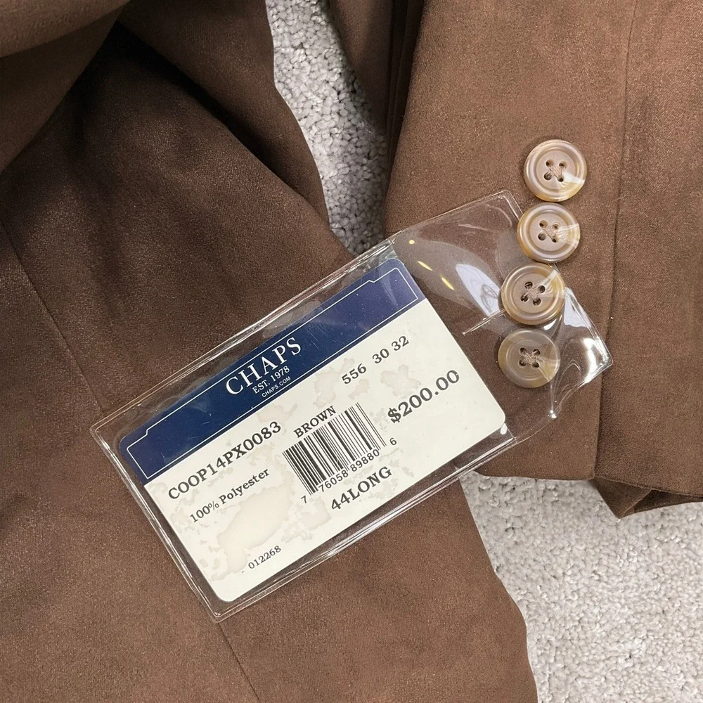 Chaps‎ Blazer Men 44L Brown Faux Suede Classic Career Sport Coat Jacket NWT